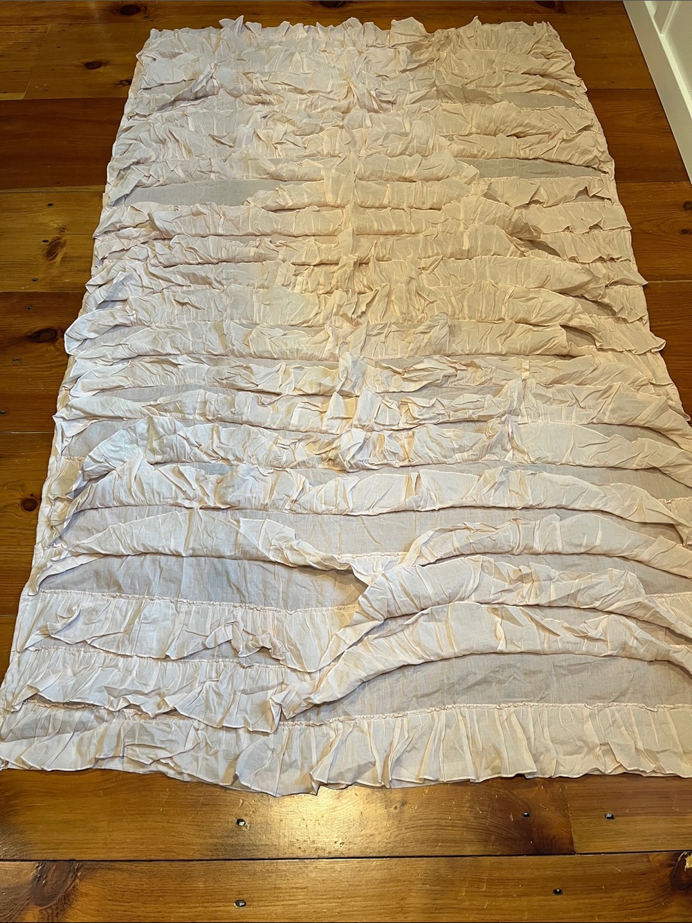 ANTHROPOLOGIE 84" x 52" Peachy Pink Ruffled Tiers Curtain Panel - Picture 2 of 7